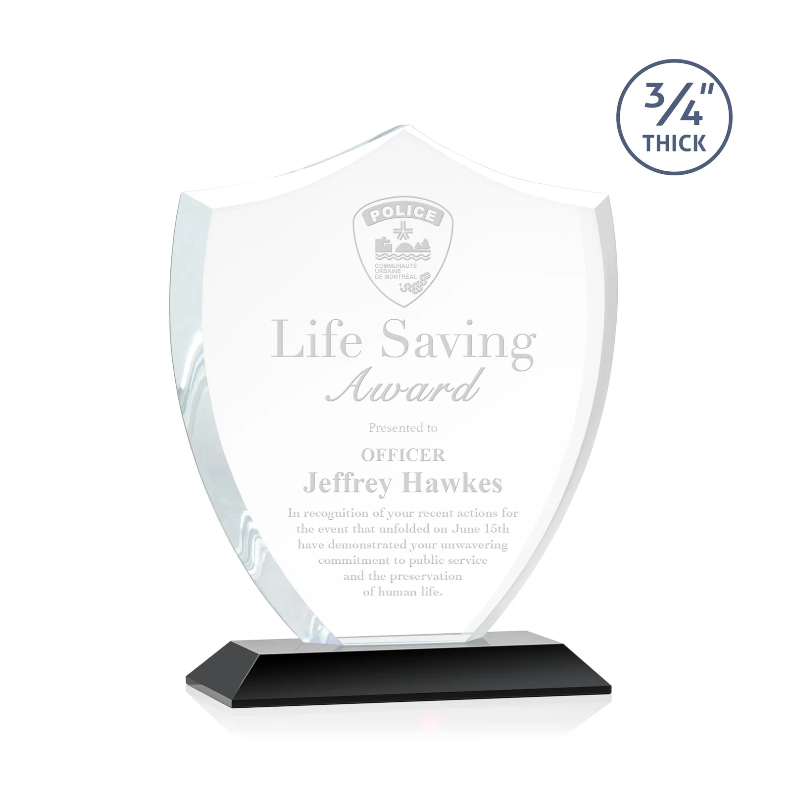 Personalized Starfire Crystal Shield Award on Mitered Base, wood awards for sales achievement awards