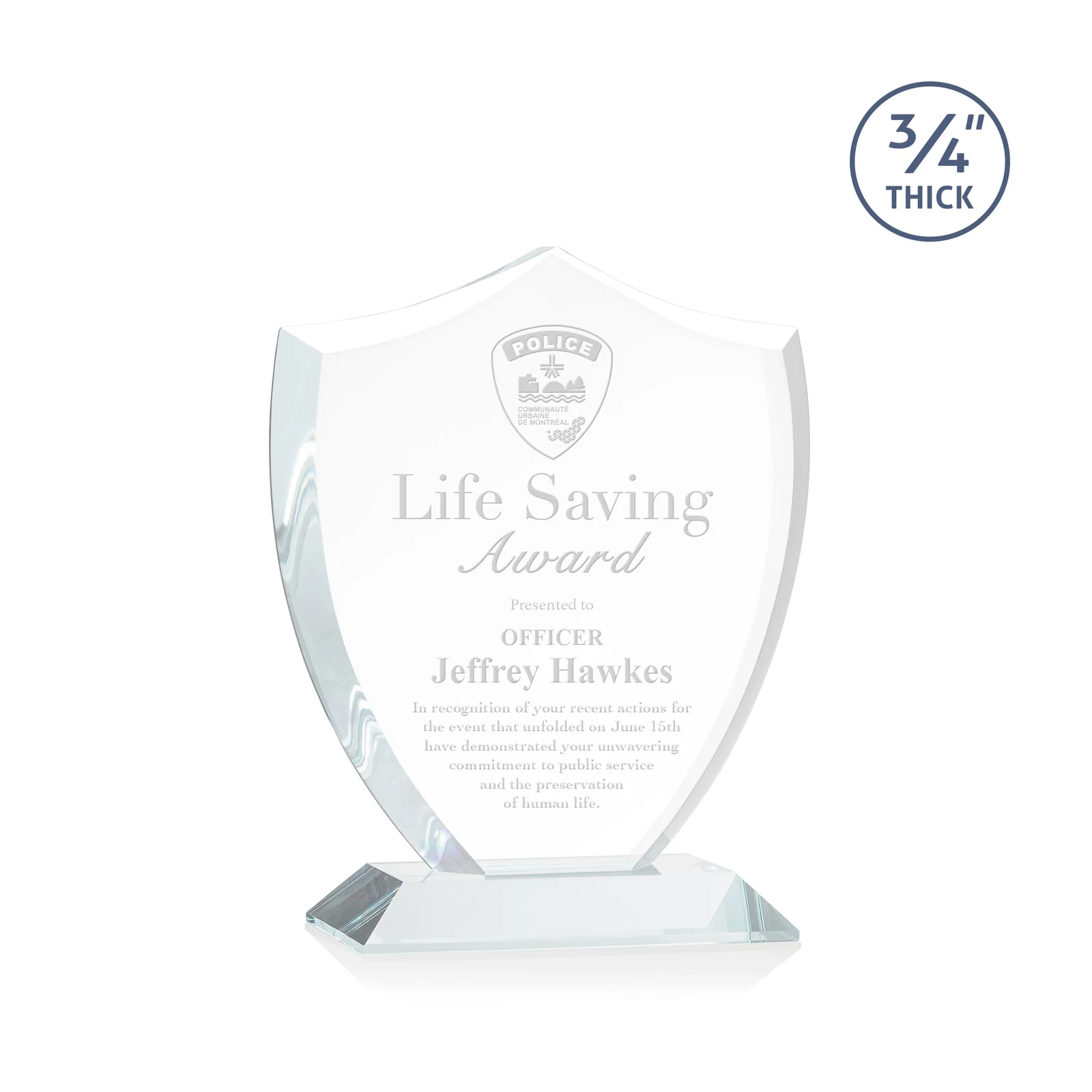 Custom Starfire Crystal Shield Award on Mitered Base, wood awards for corporate award ceremonies