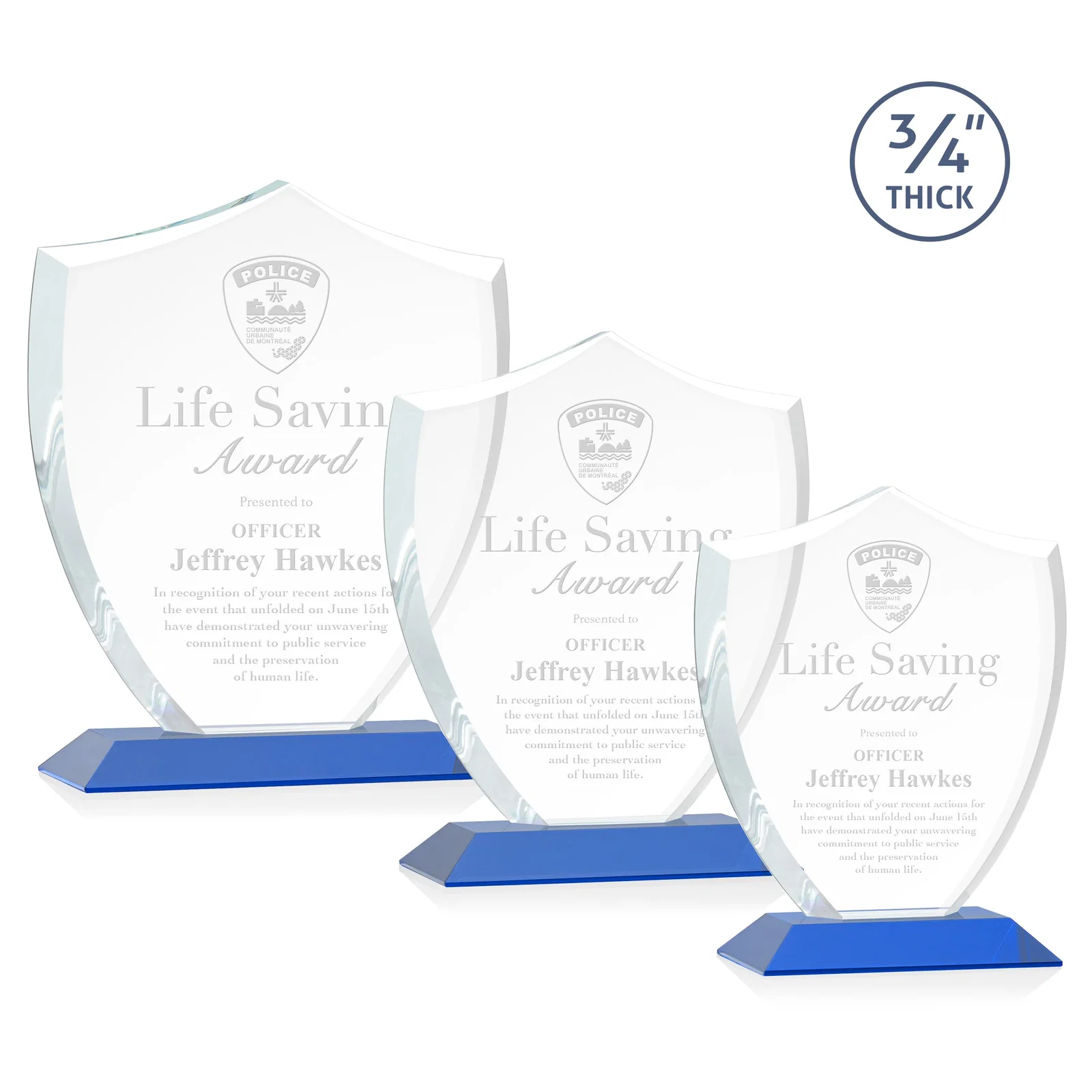 Personalized Starfire Crystal Shield Award on Mitered Base, wood awards for team milestone celebrations