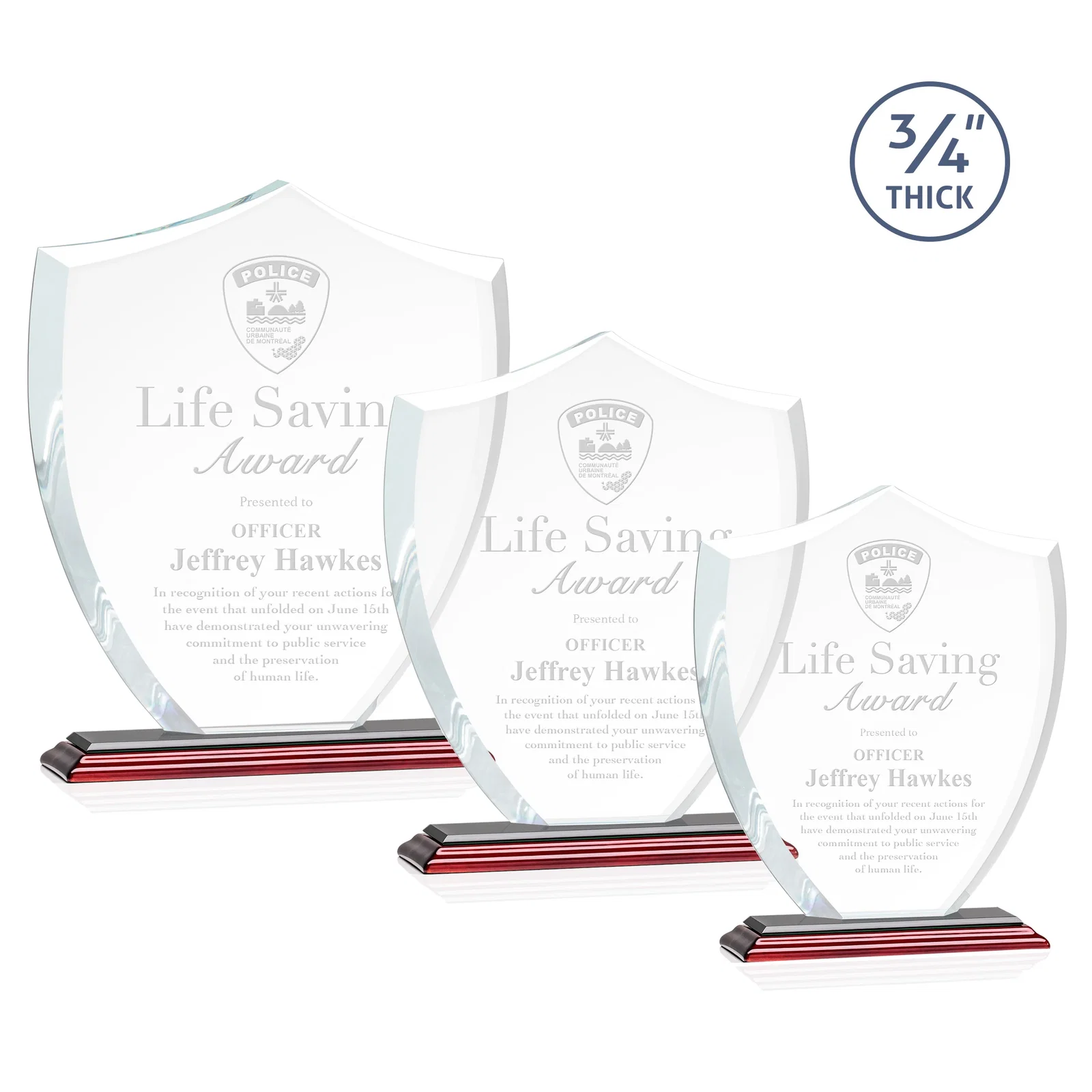 Personalized Starfire Crystal Shield Award on Mitered Base, wood awards for volunteer appreciation