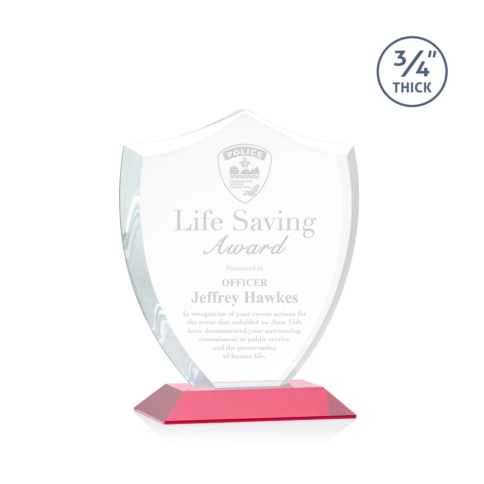 Promotional Starfire Crystal Shield Award on Mitered Base, wood awards for service anniversary gifts