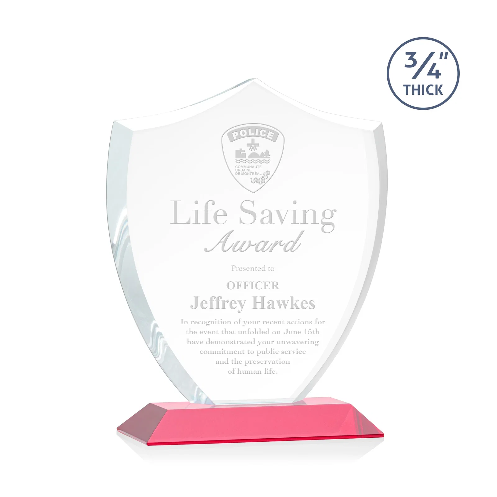Promotional Starfire Crystal Shield Award on Mitered Base, wood awards for sales achievement awards