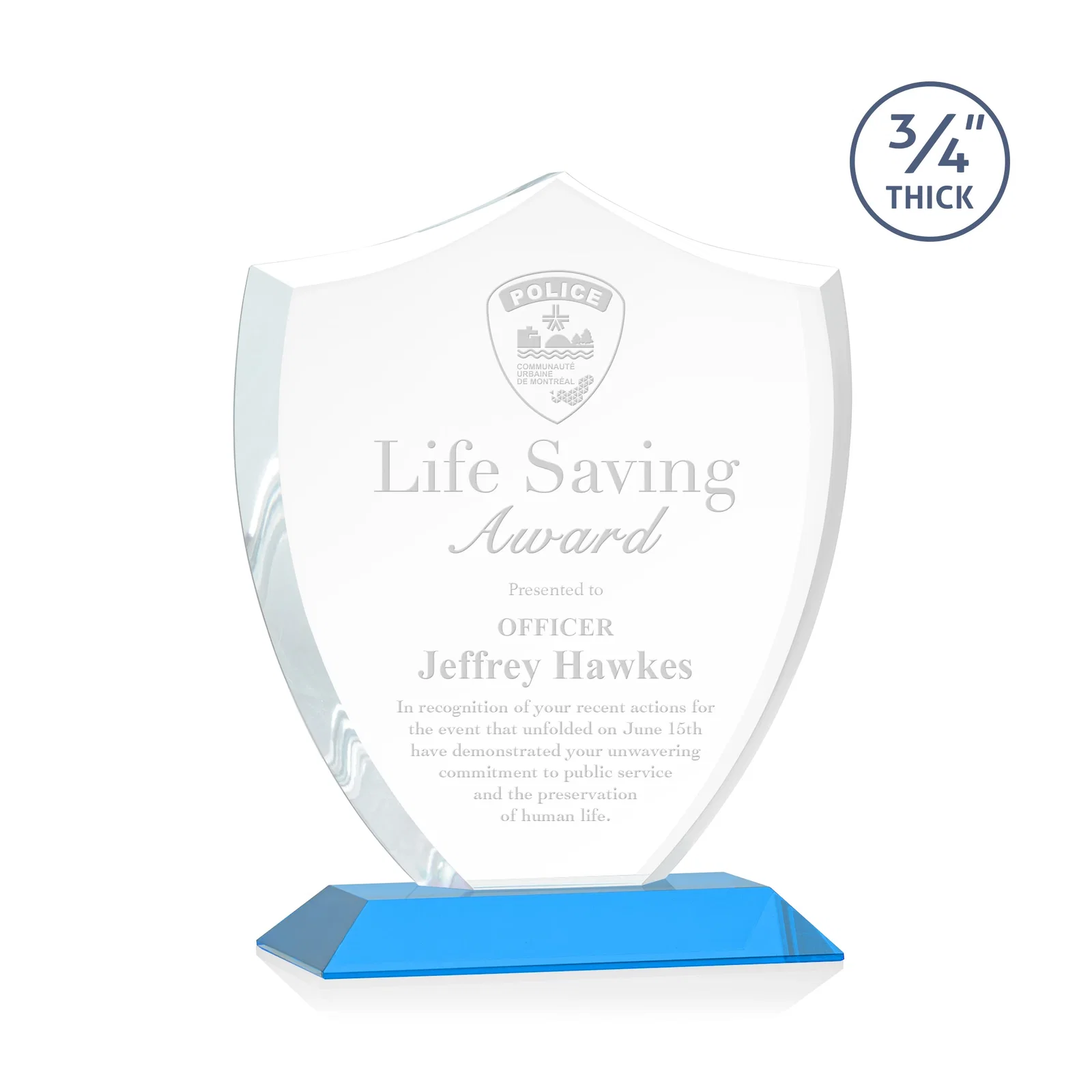 Promotional Starfire Crystal Shield Award on Mitered Base, wood awards for graduation ceremonies
