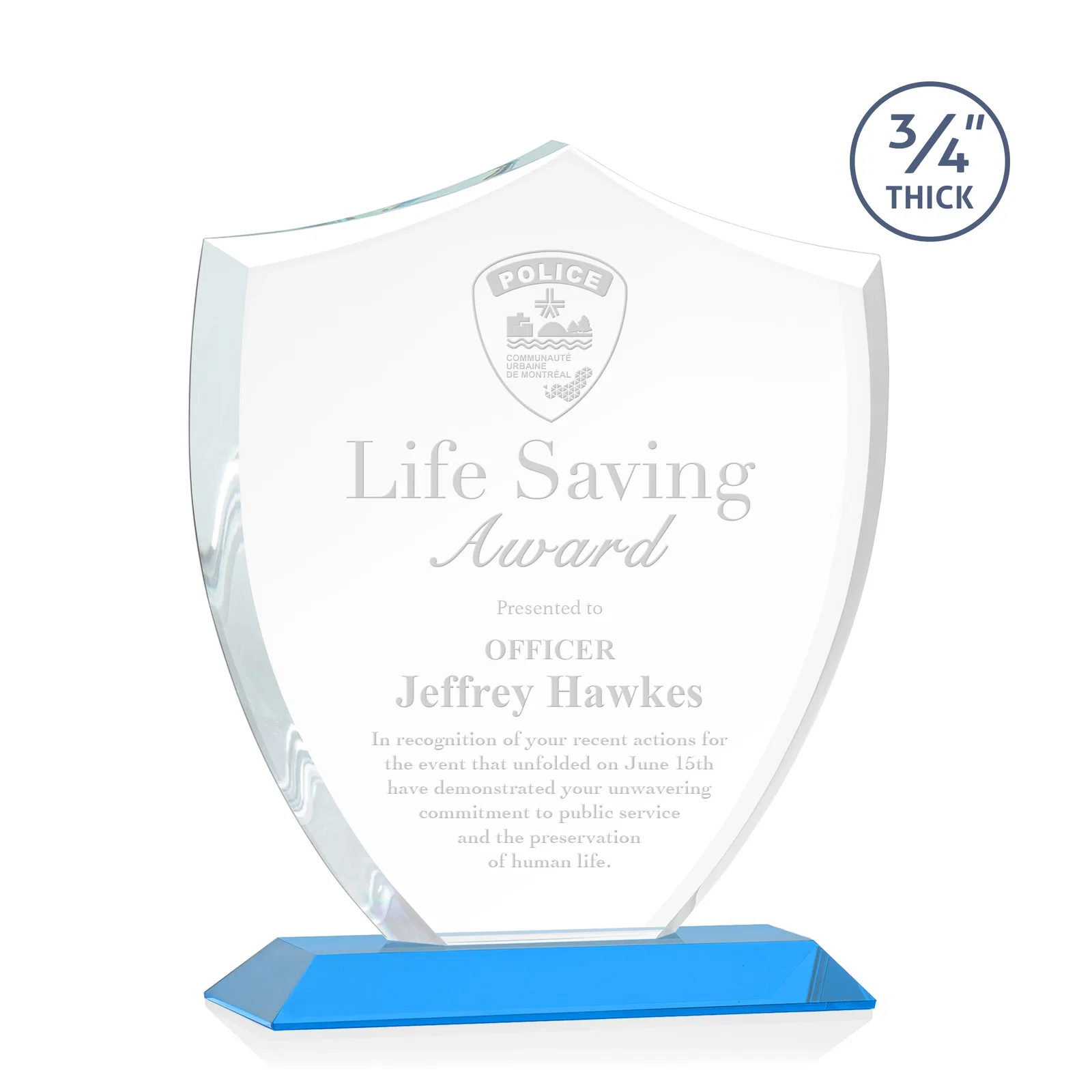 Promotional Starfire Crystal Shield Award on Mitered Base, wood awards for safety achievement programs