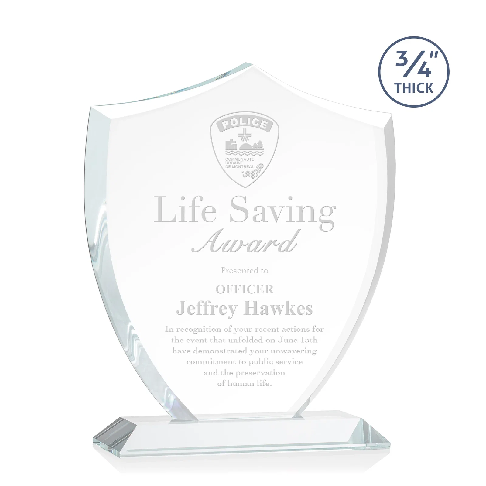 Custom Starfire Crystal Shield Award on Mitered Base, wood awards for sales achievement awards