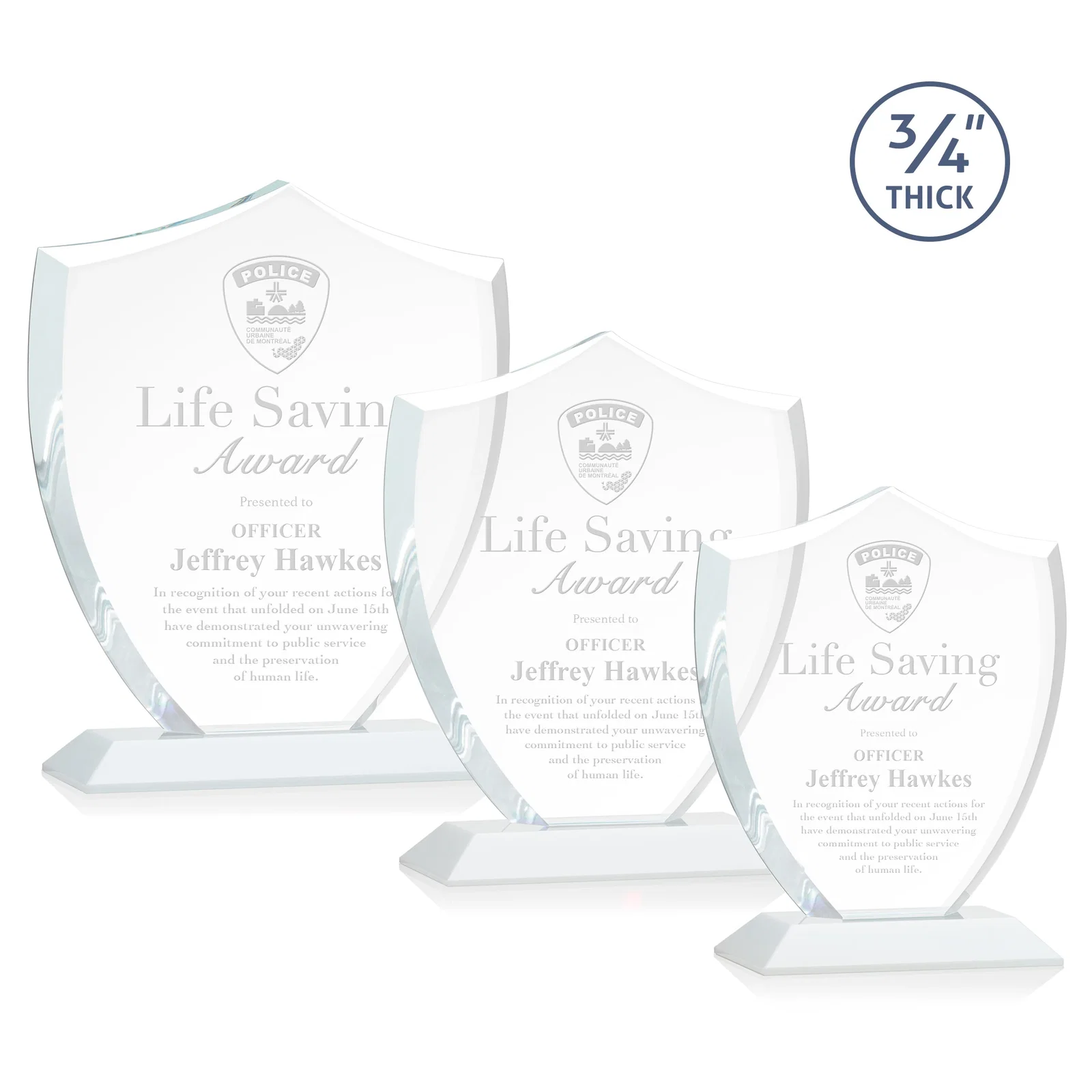 Promotional Starfire Crystal Shield Award on Mitered Base, wood awards for volunteer appreciation