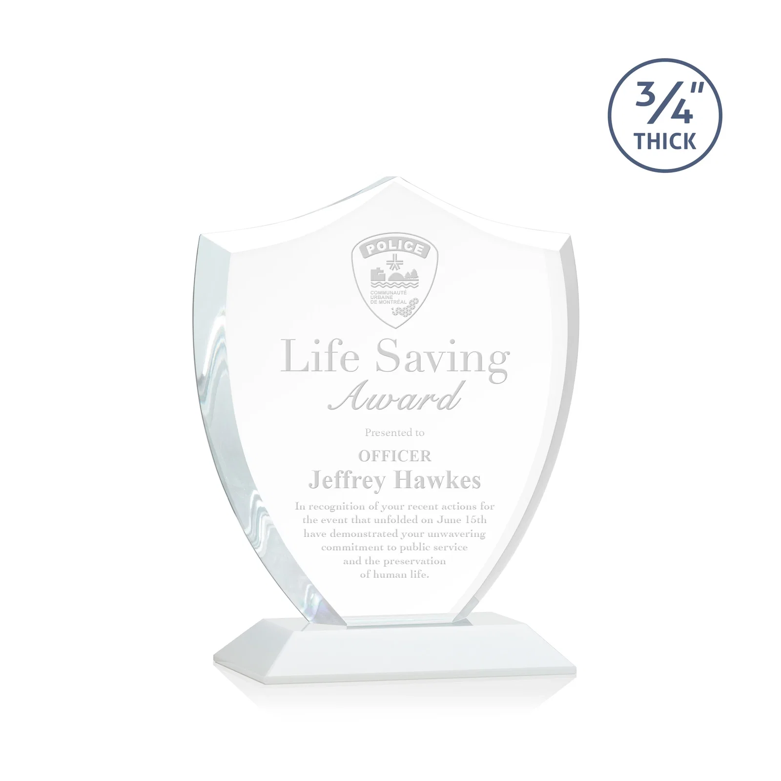 Promotional Starfire Crystal Shield Award on Mitered Base, wood awards for dealer and partner awards