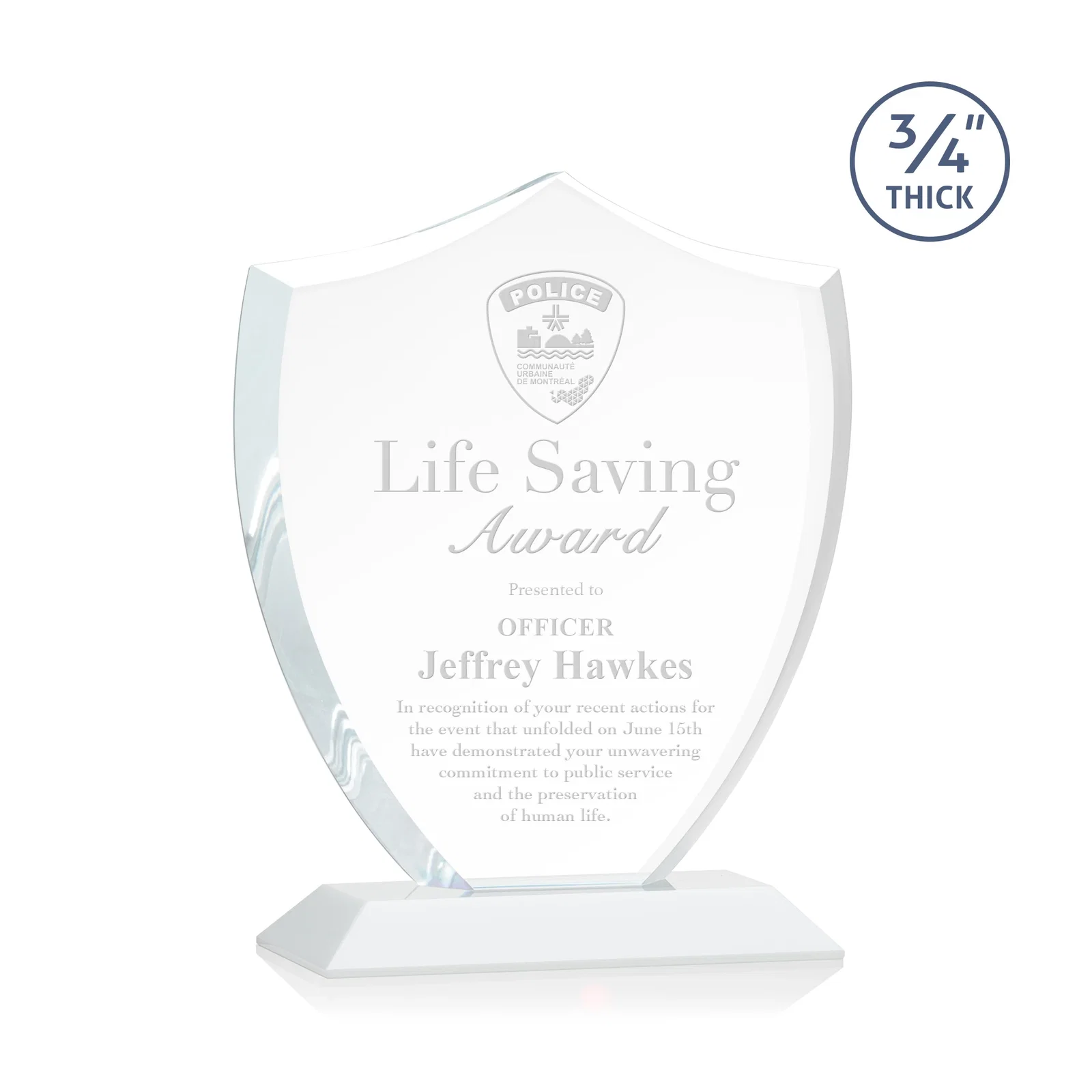 Promotional Starfire Crystal Shield Award on Mitered Base, wood awards for company anniversary events