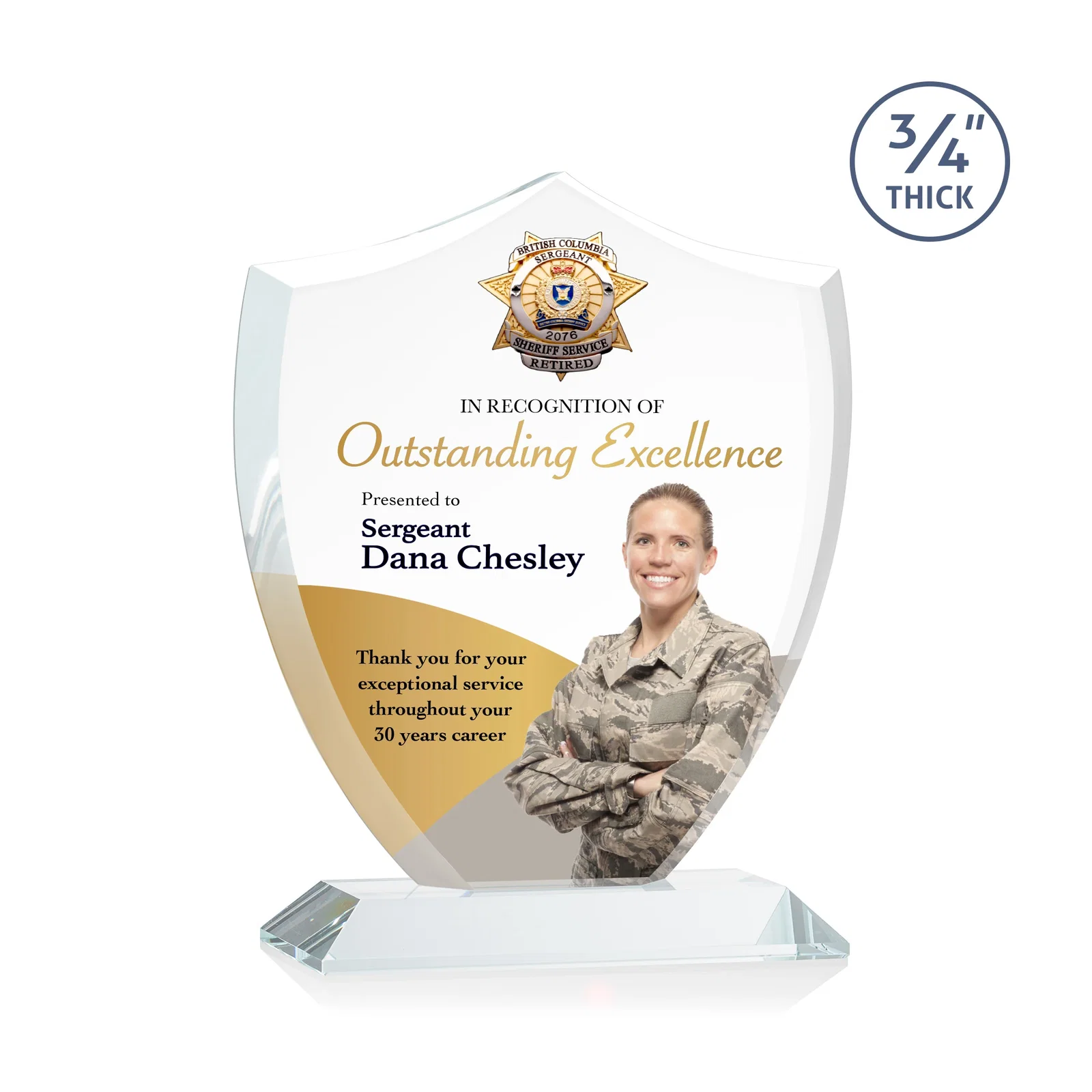 Branded Starfire Crystal Shield Award on Mitered Base, wood awards for sales achievement awards