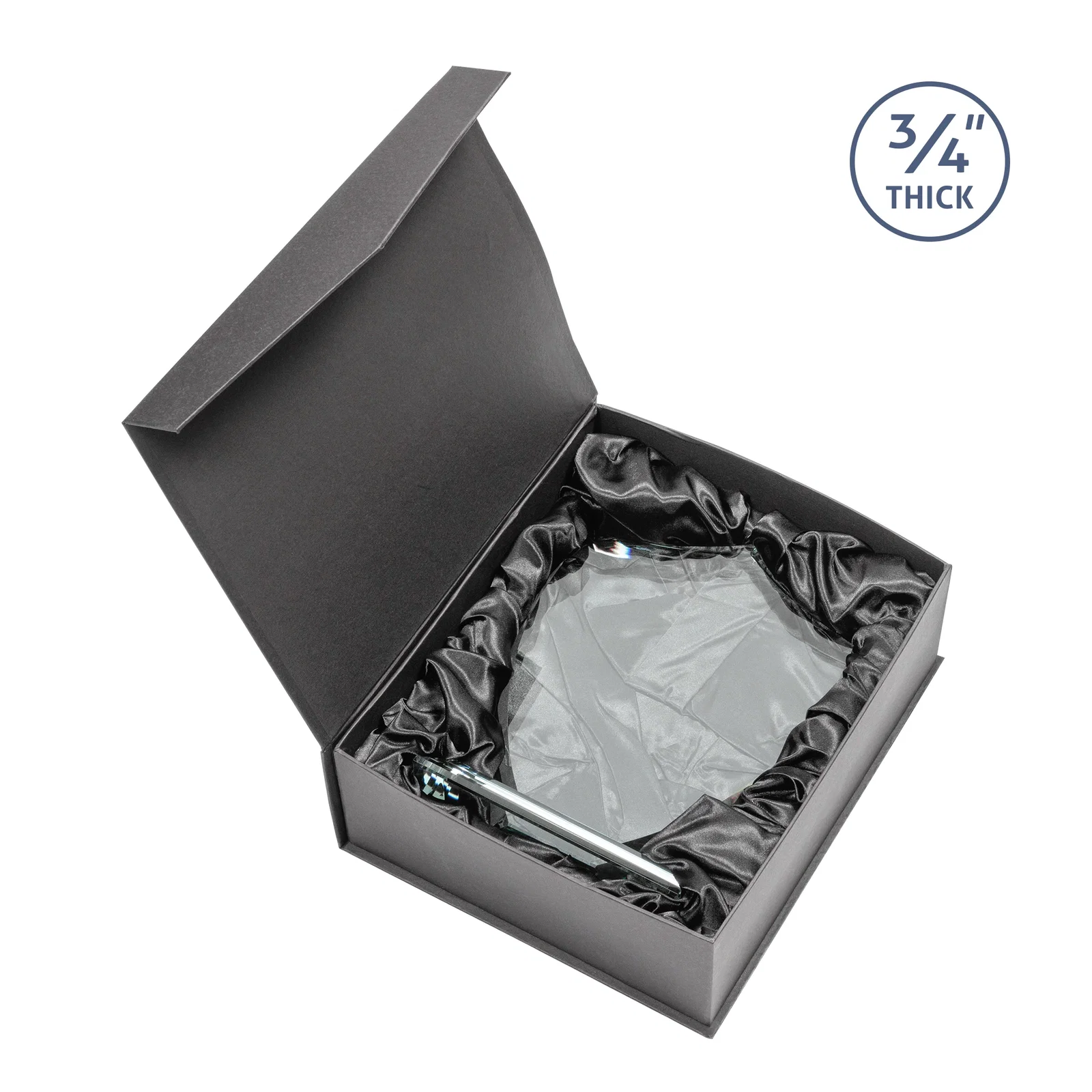 Custom Starfire Crystal Shield Award on Mitered Base, wood awards for retirement presentations