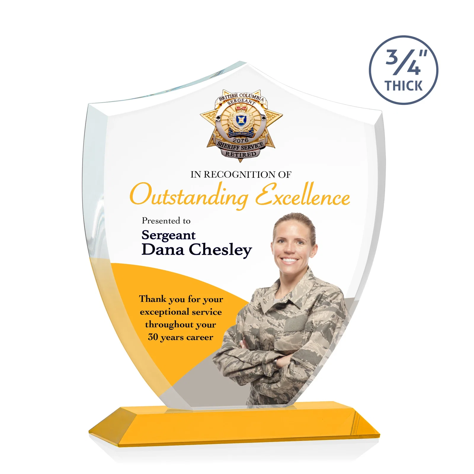 Branded Starfire Crystal Shield Award on Mitered Base, wood awards for safety achievement programs