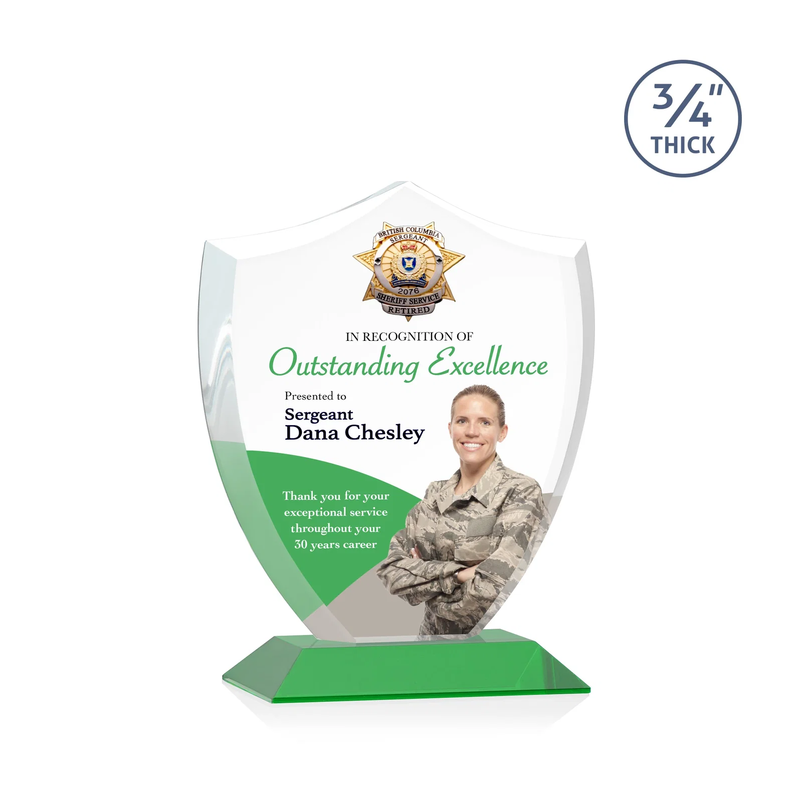 Branded Starfire Crystal Shield Award on Mitered Base, wood awards for dealer and partner awards