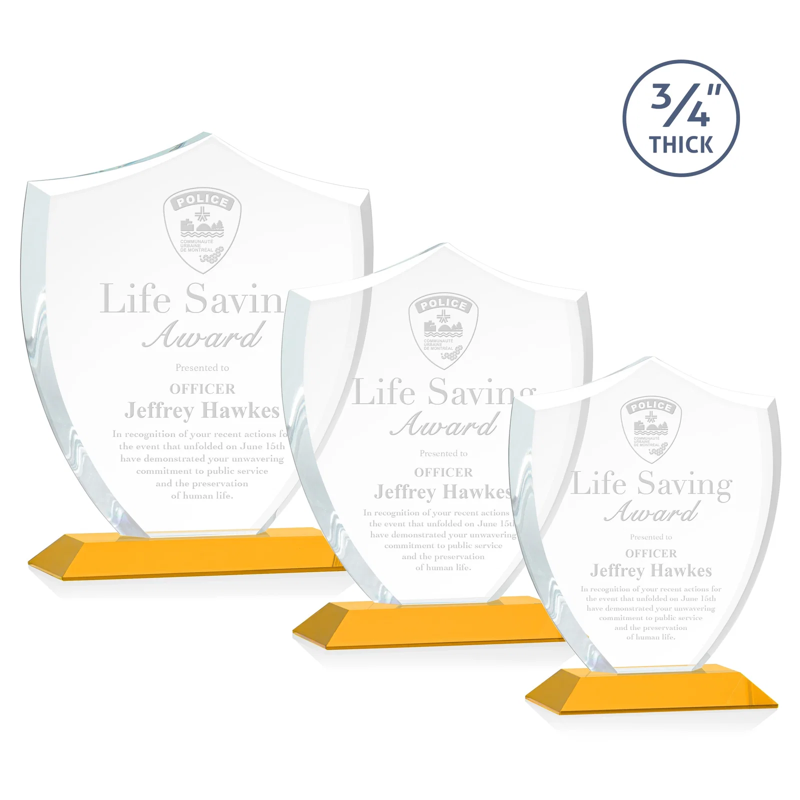 Custom Starfire Crystal Shield Award on Mitered Base, wood awards for team milestone celebrations