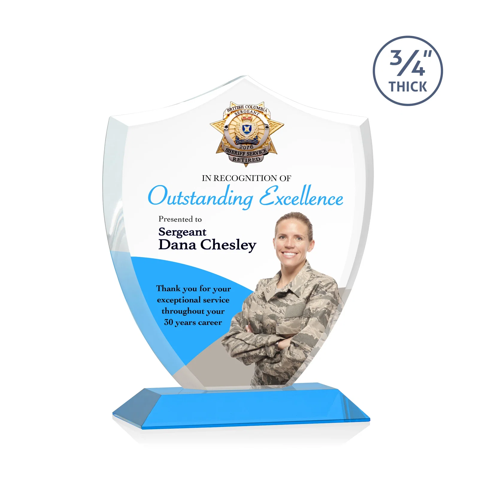 Customized Starfire Crystal Shield Award on Mitered Base, wood awards for graduation ceremonies