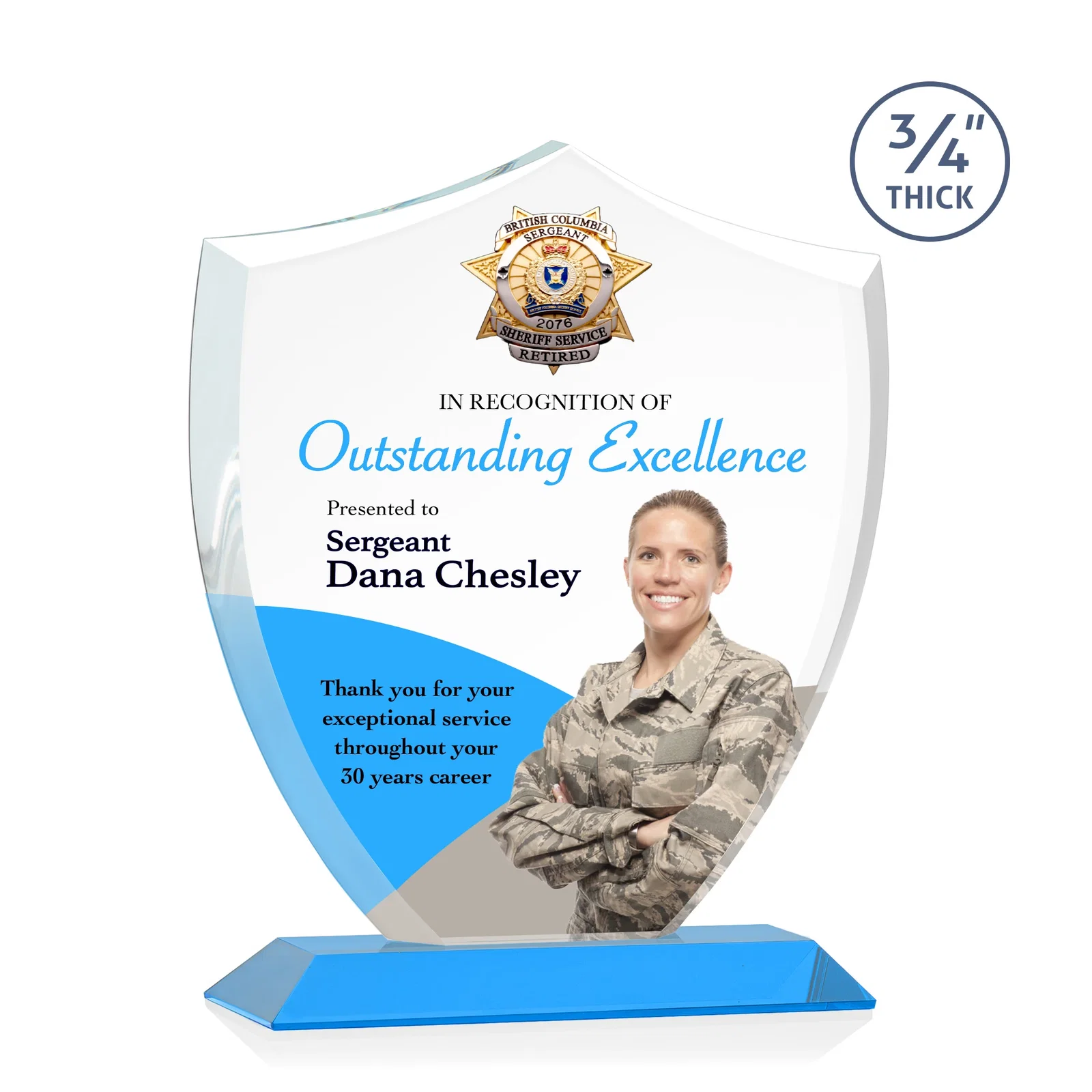 Customized Starfire Crystal Shield Award on Mitered Base, wood awards for safety achievement programs