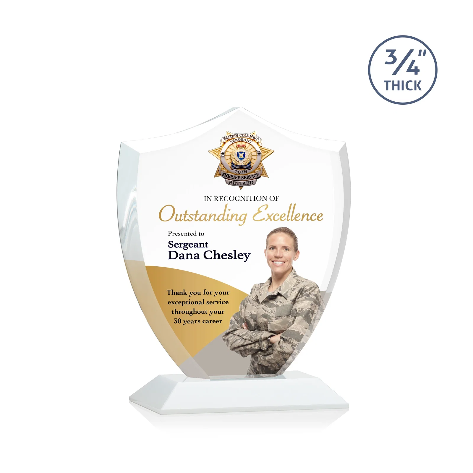 Customized Starfire Crystal Shield Award on Mitered Base, wood awards for dealer and partner awards