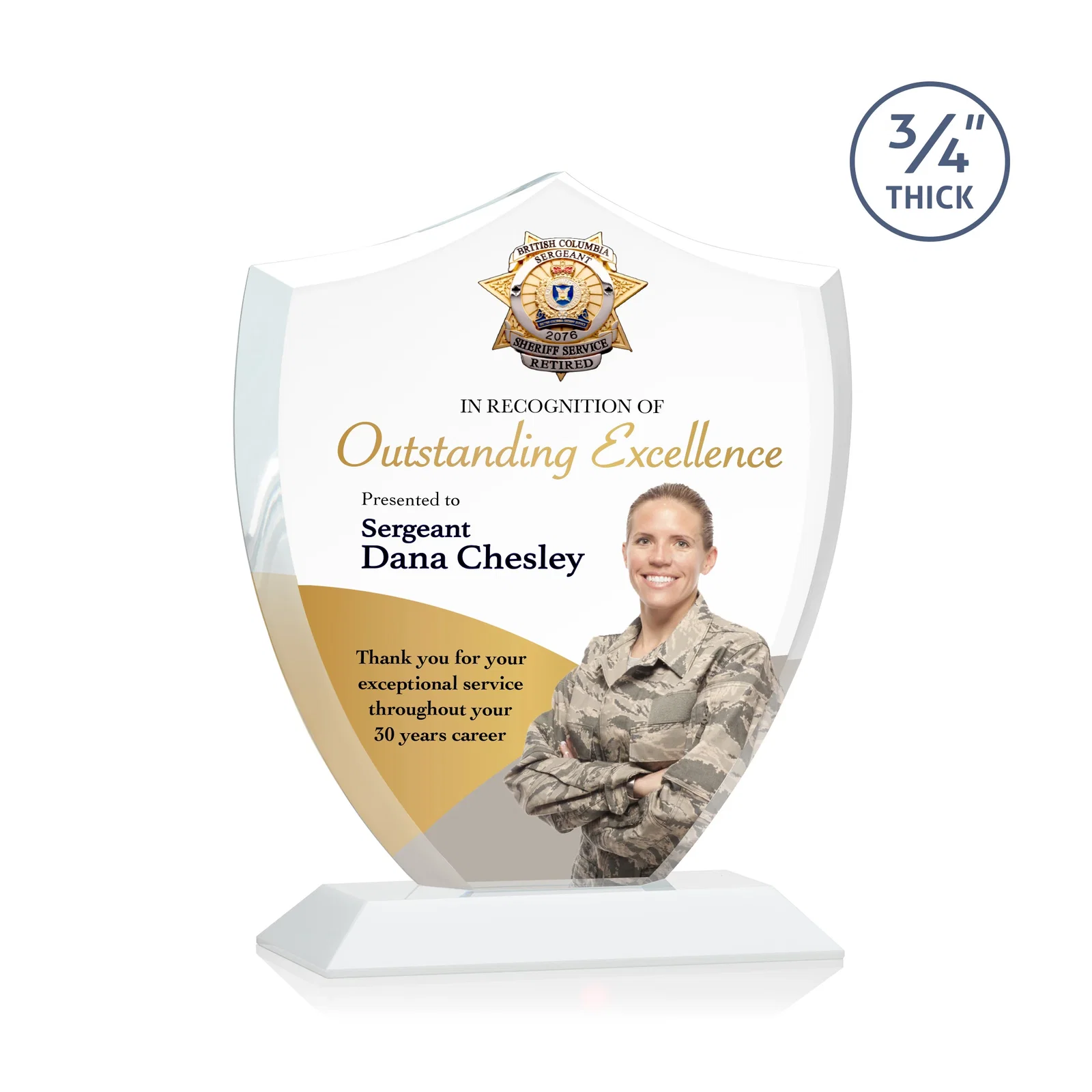 Customized Starfire Crystal Shield Award on Mitered Base, wood awards for company anniversary events
