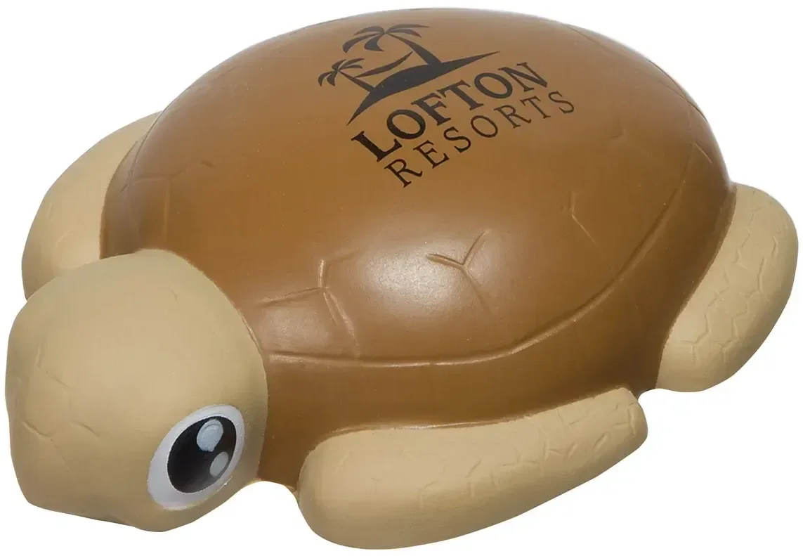 Sea turtle stress reliever with custom logo, branded turtle-shaped promotional squeeze toy for aquariums