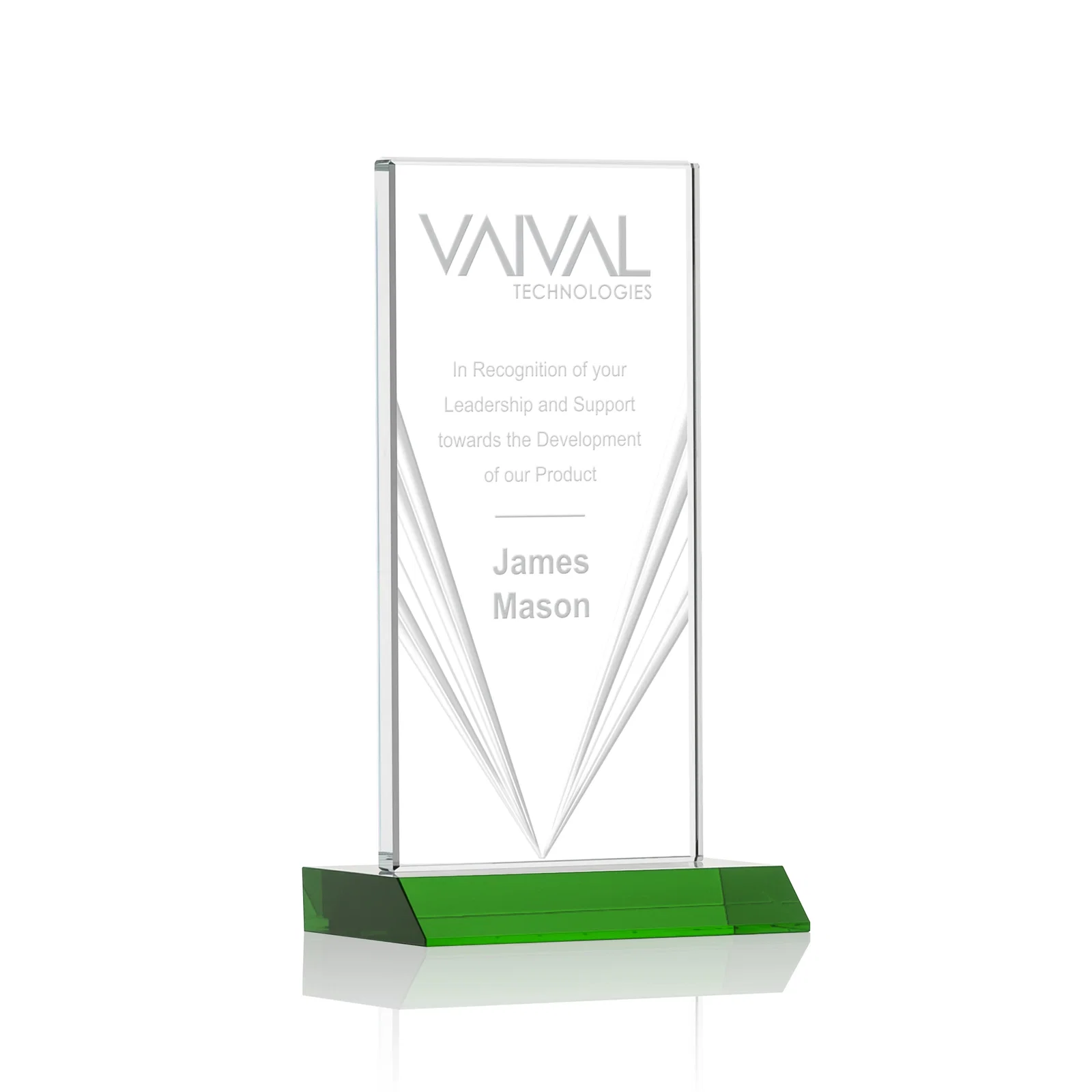 Custom Starfire Crystal Rectangle Award With Full-Length Accent Lines, awards for volunteer appreciation