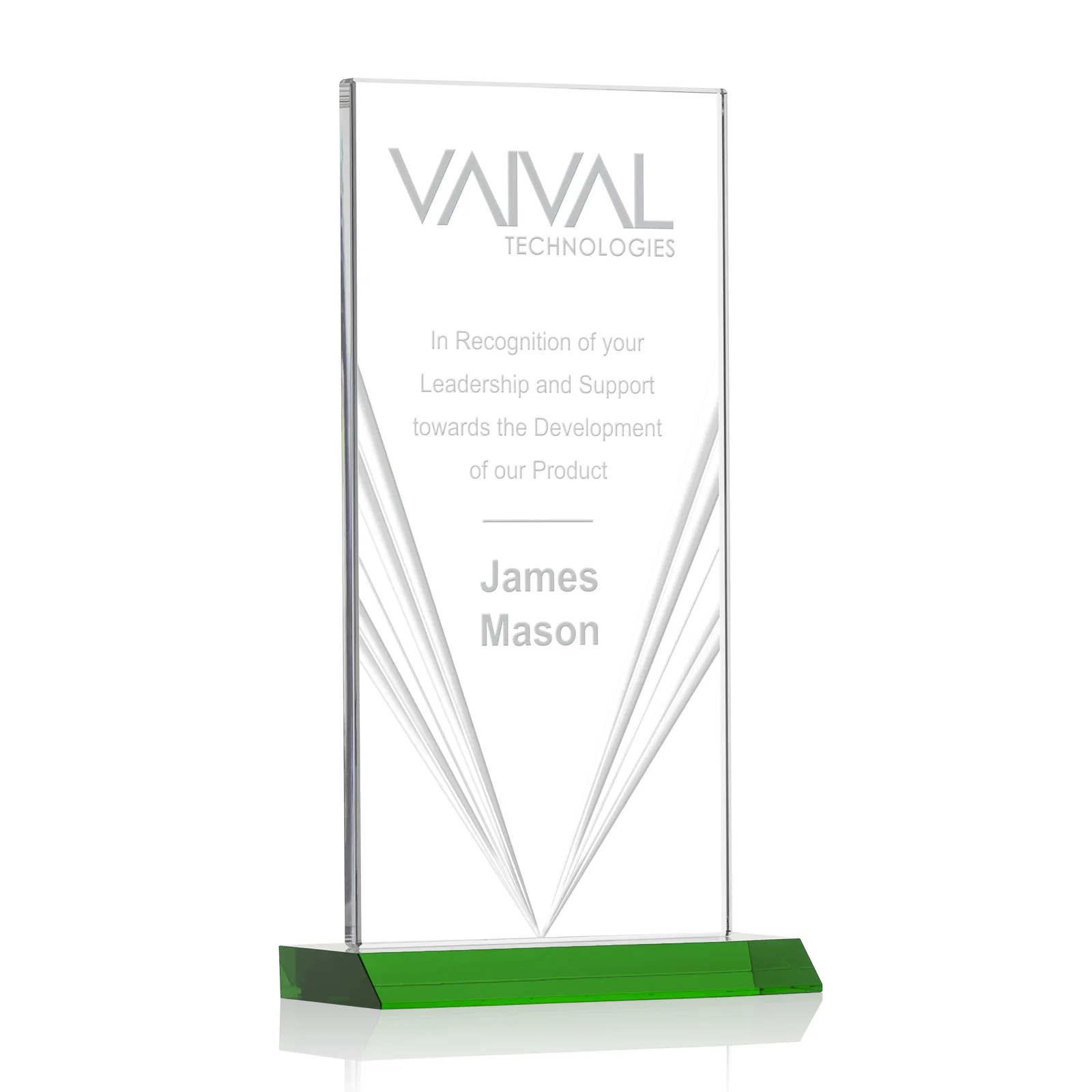 Custom Starfire Crystal Rectangle Award With Full-Length Accent Lines, awards for company anniversary events
