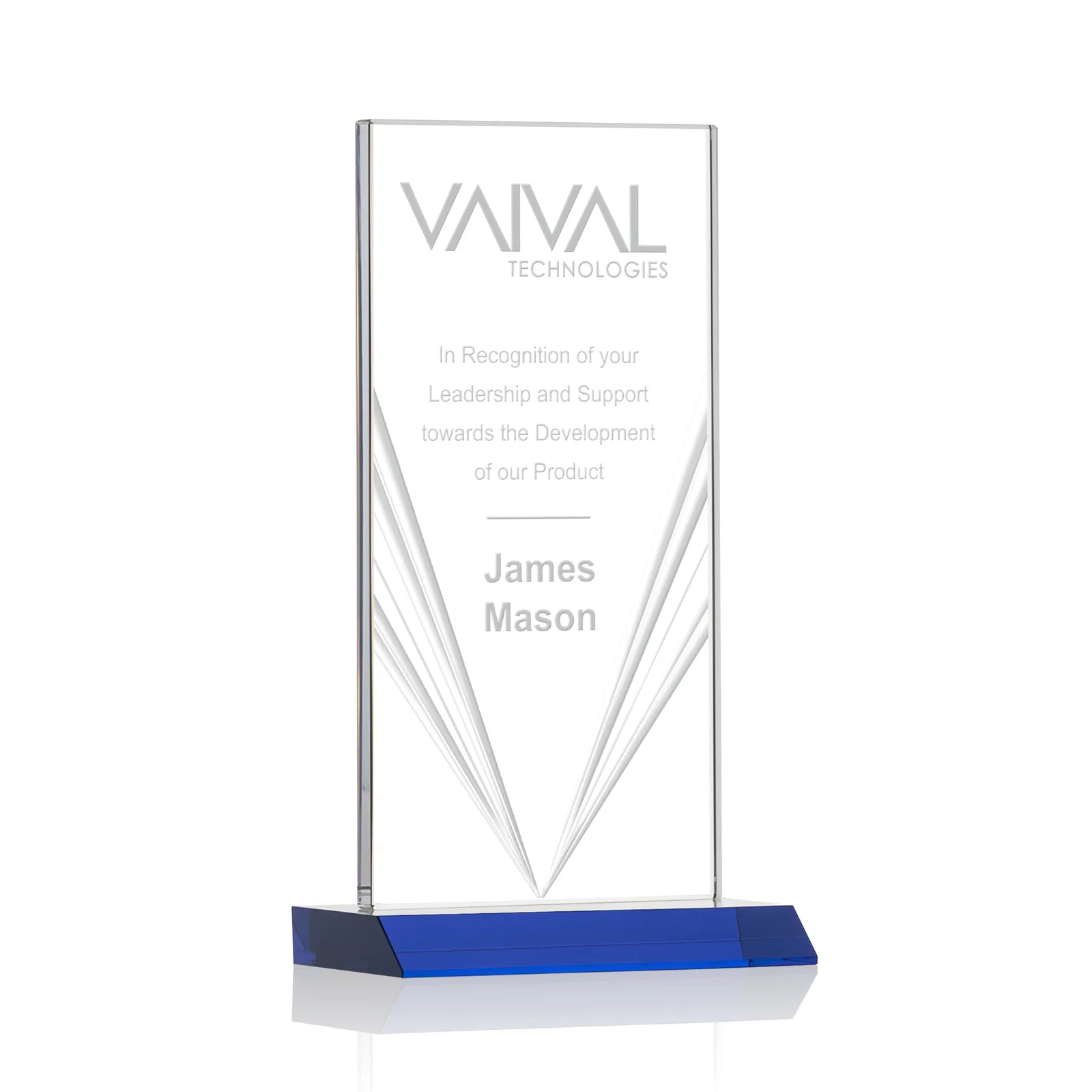 Personalized Starfire Crystal Rectangle Award With Full-Length Accent Lines, awards for service anniversary gifts