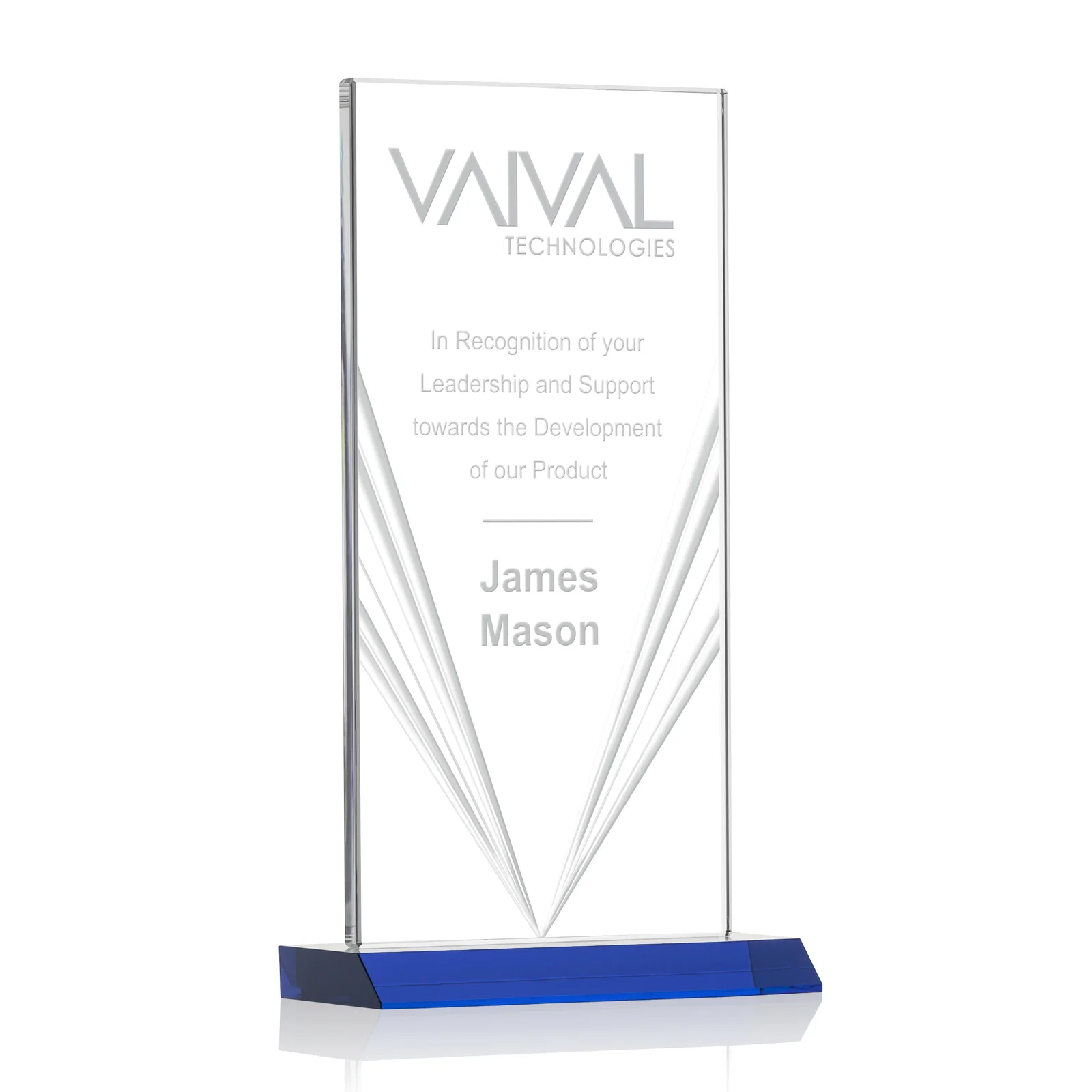 Personalized Starfire Crystal Rectangle Award With Full-Length Accent Lines, awards for sales achievement awards