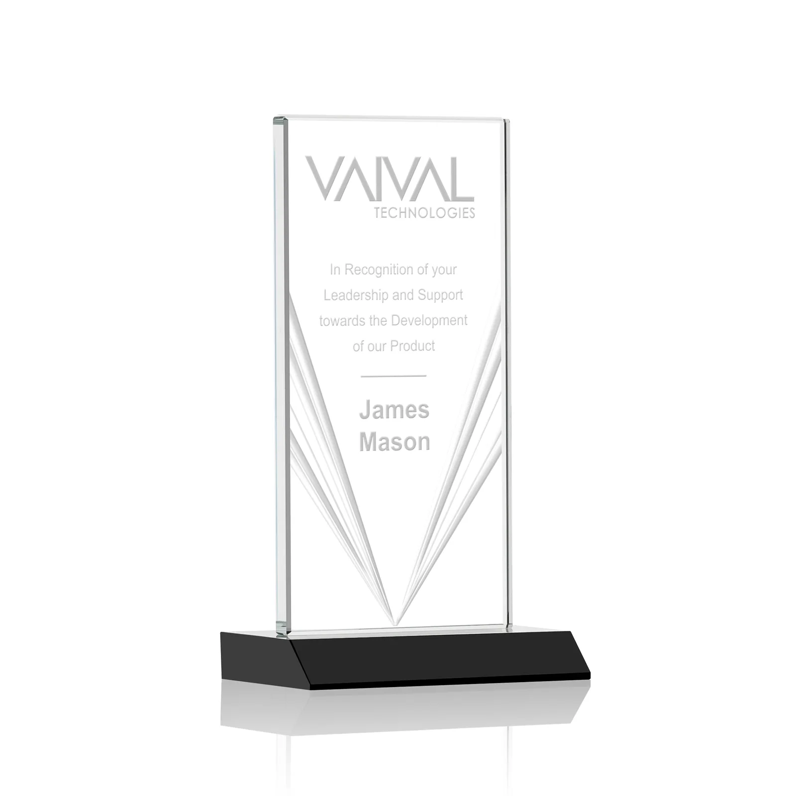 Custom Starfire Crystal Rectangle Award With Full-Length Accent Lines, awards for corporate award ceremonies
