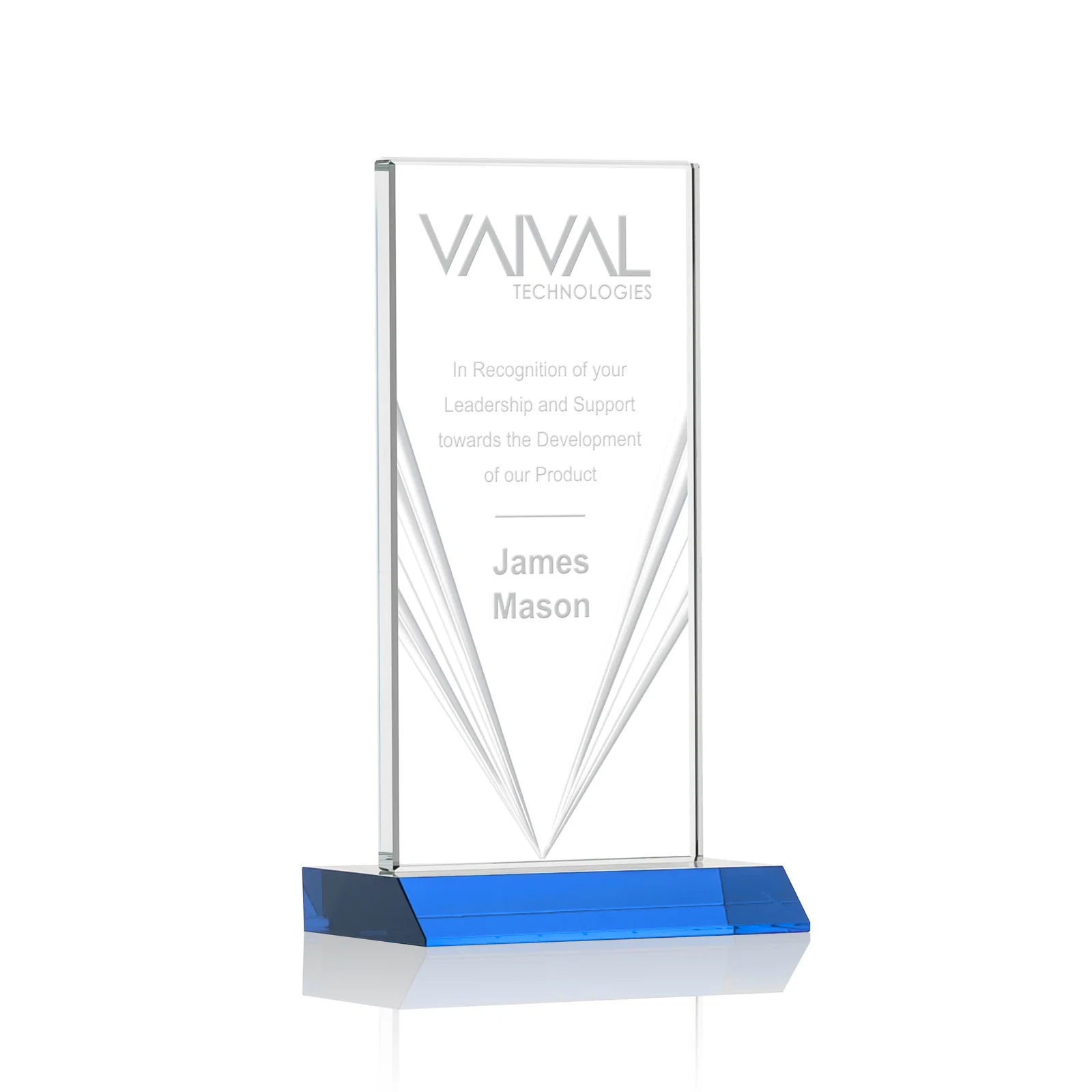 Personalized Starfire Crystal Rectangle Award With Full-Length Accent Lines, awards for volunteer appreciation