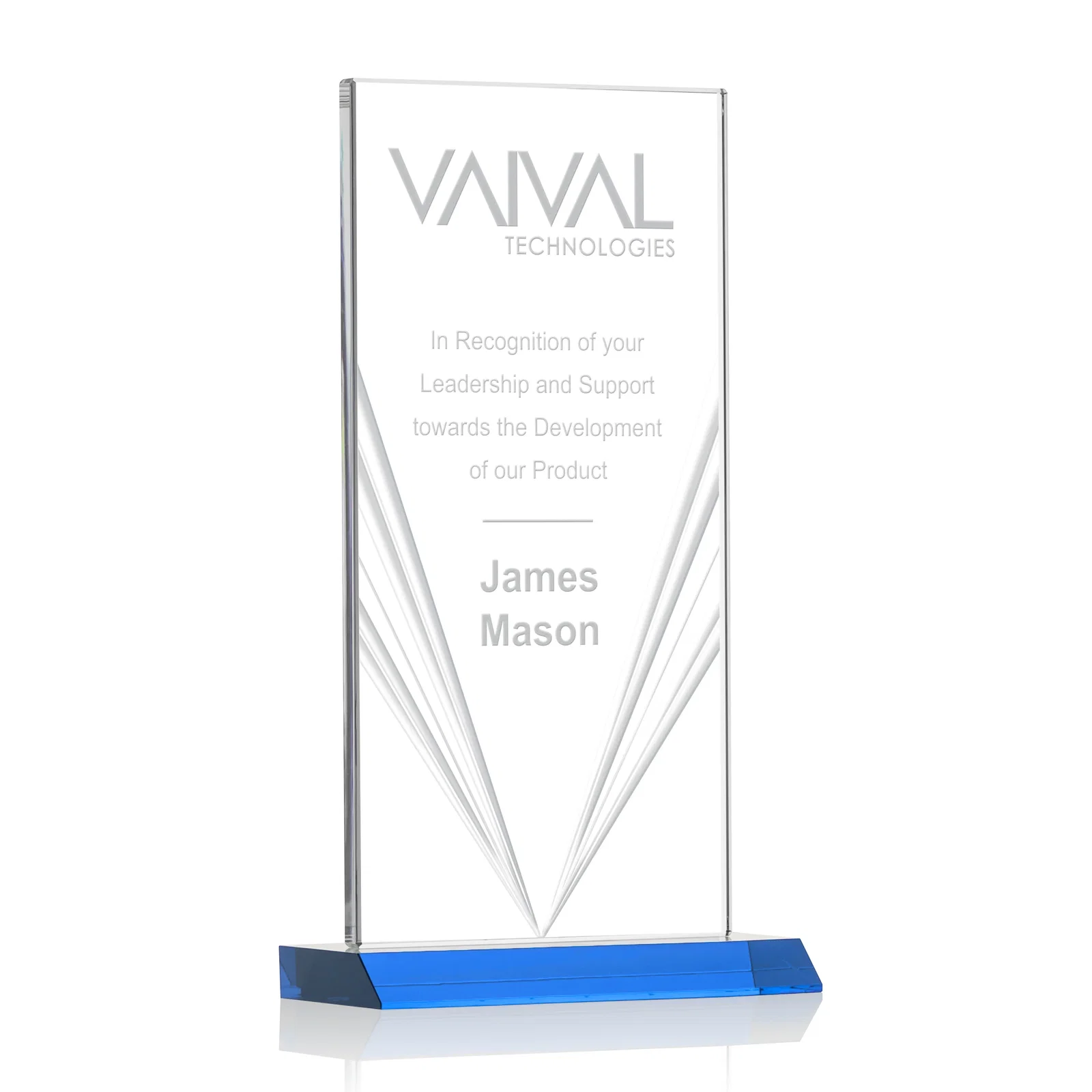 Personalized Starfire Crystal Rectangle Award With Full-Length Accent Lines, awards for company anniversary events