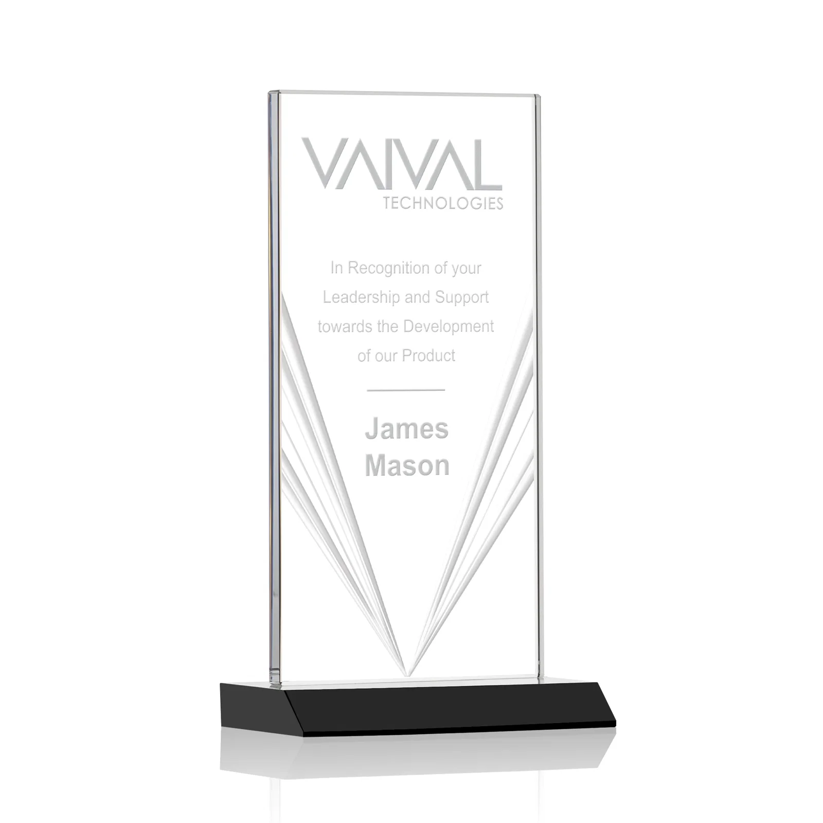 Custom Starfire Crystal Rectangle Award With Full-Length Accent Lines, awards for service anniversary gifts