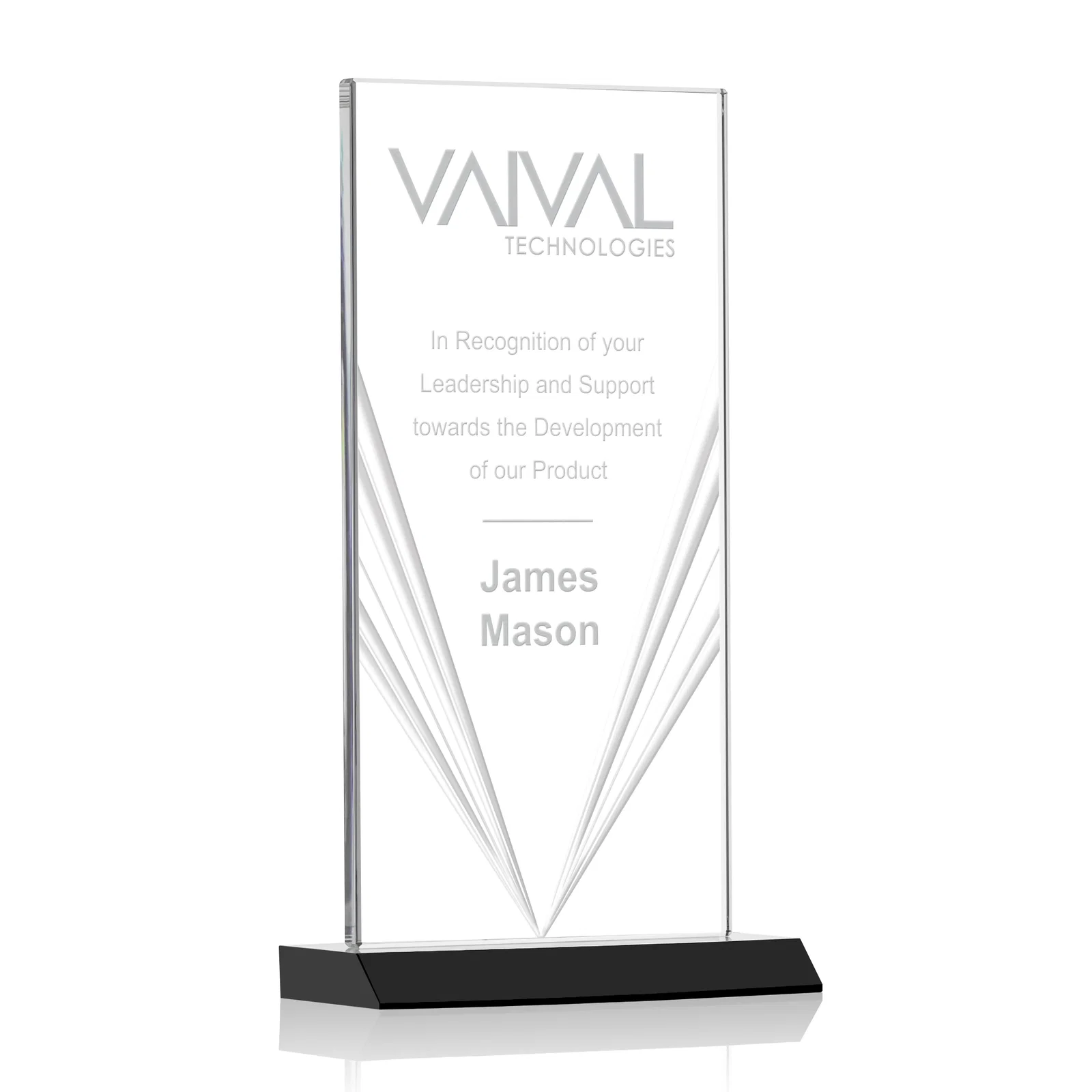 Custom Starfire Crystal Rectangle Award With Full-Length Accent Lines, awards for sales achievement awards
