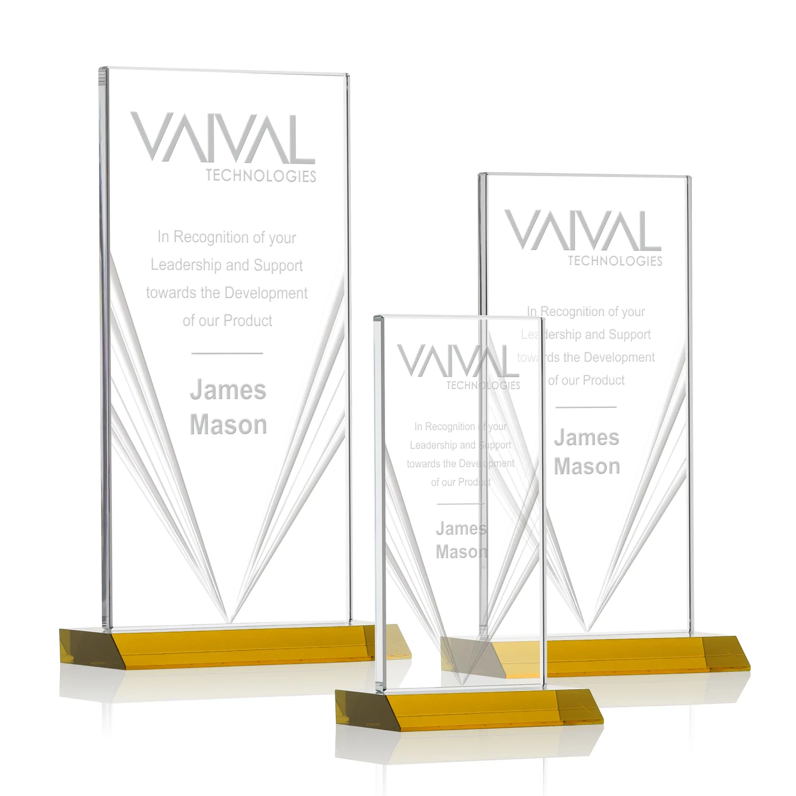 Custom Starfire Crystal Rectangle Award With Full-Length Accent Lines, awards for retirement presentations