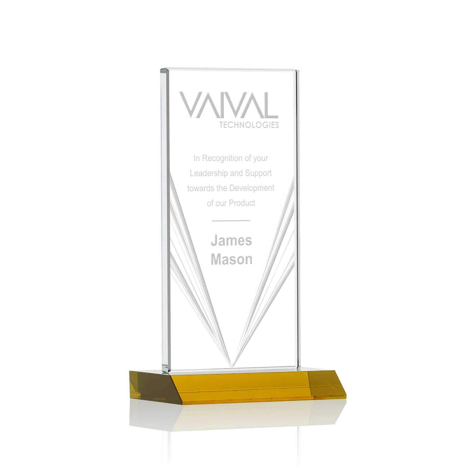 Custom Starfire Crystal Rectangle Award With Full-Length Accent Lines, awards for team milestone celebrations