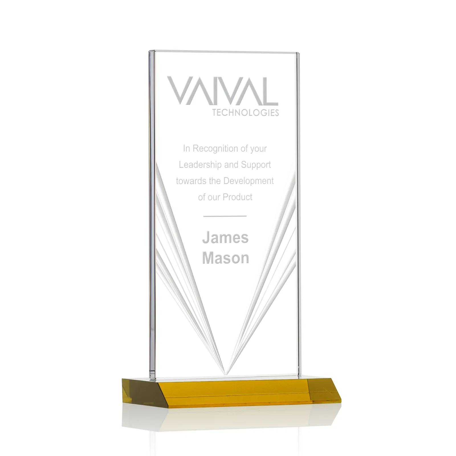 Custom Starfire Crystal Rectangle Award With Full-Length Accent Lines, awards for donor appreciation