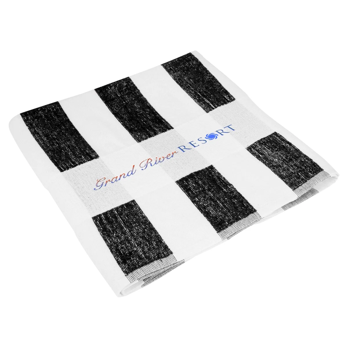 Rolled up towel standing on end to show the stripe pattern