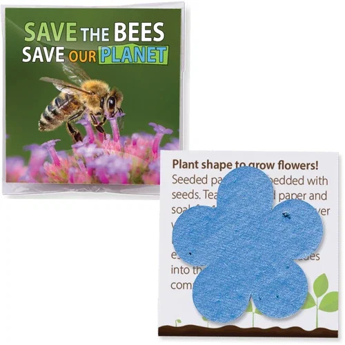 Seeded Paper Packet showing full-color message card and plantable seed shape