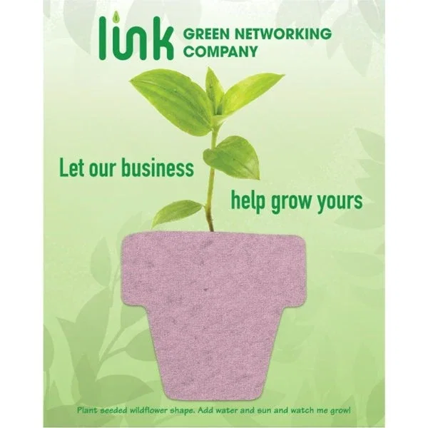Seeded paper shape mailer card, full-color recycled card stock with plantable shape, front