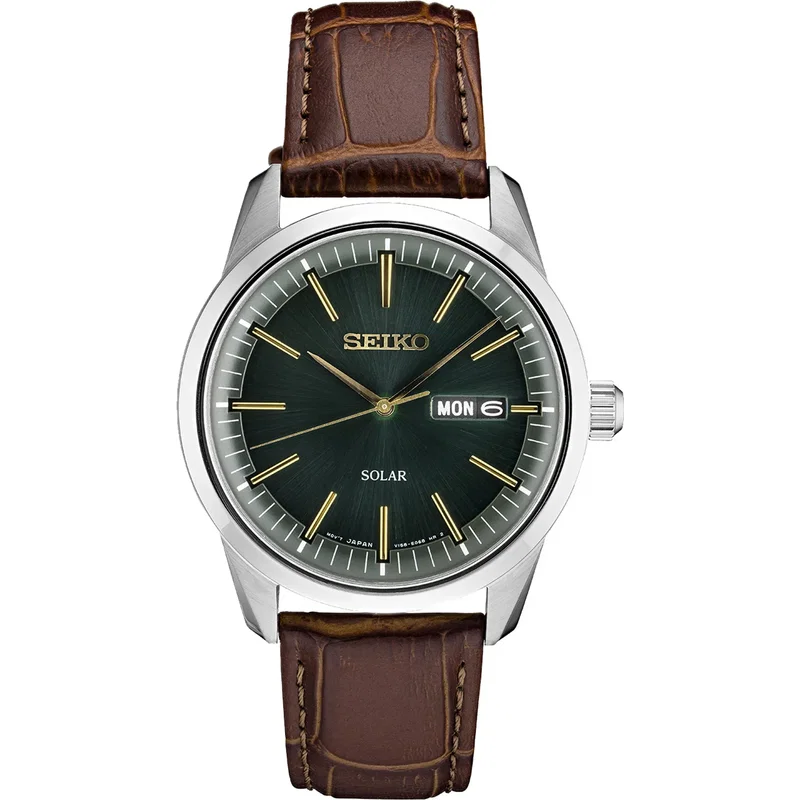Seiko SNE529 Mens Solar Silver Case Green Dial — view 1