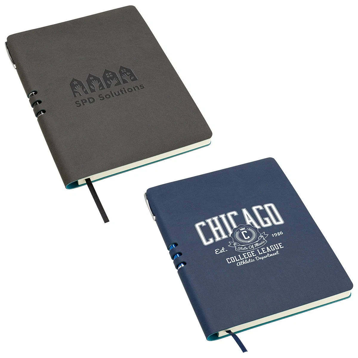 Seminar soft-cover faux leatherette journal with spine pen holder and matching click ballpoint pen