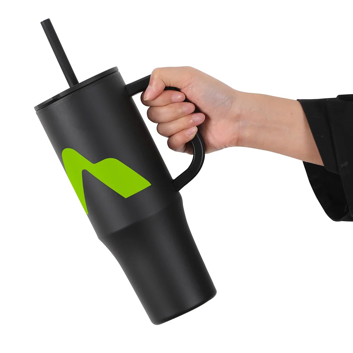 Seneca Mug shown in side profile, promotional straw mug view