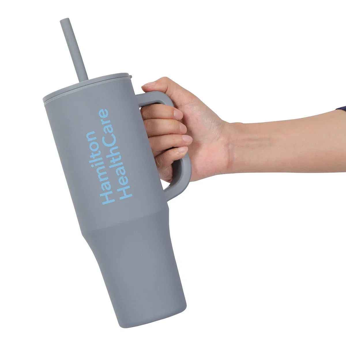 Close-up of the custom Seneca Mug's straw and lid