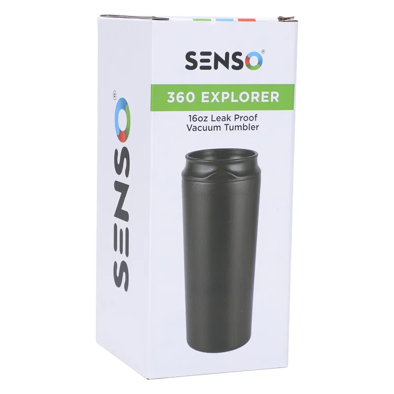 Retail packaging for the SENSO 360 Explorer 16 oz Vacuum Tumbler