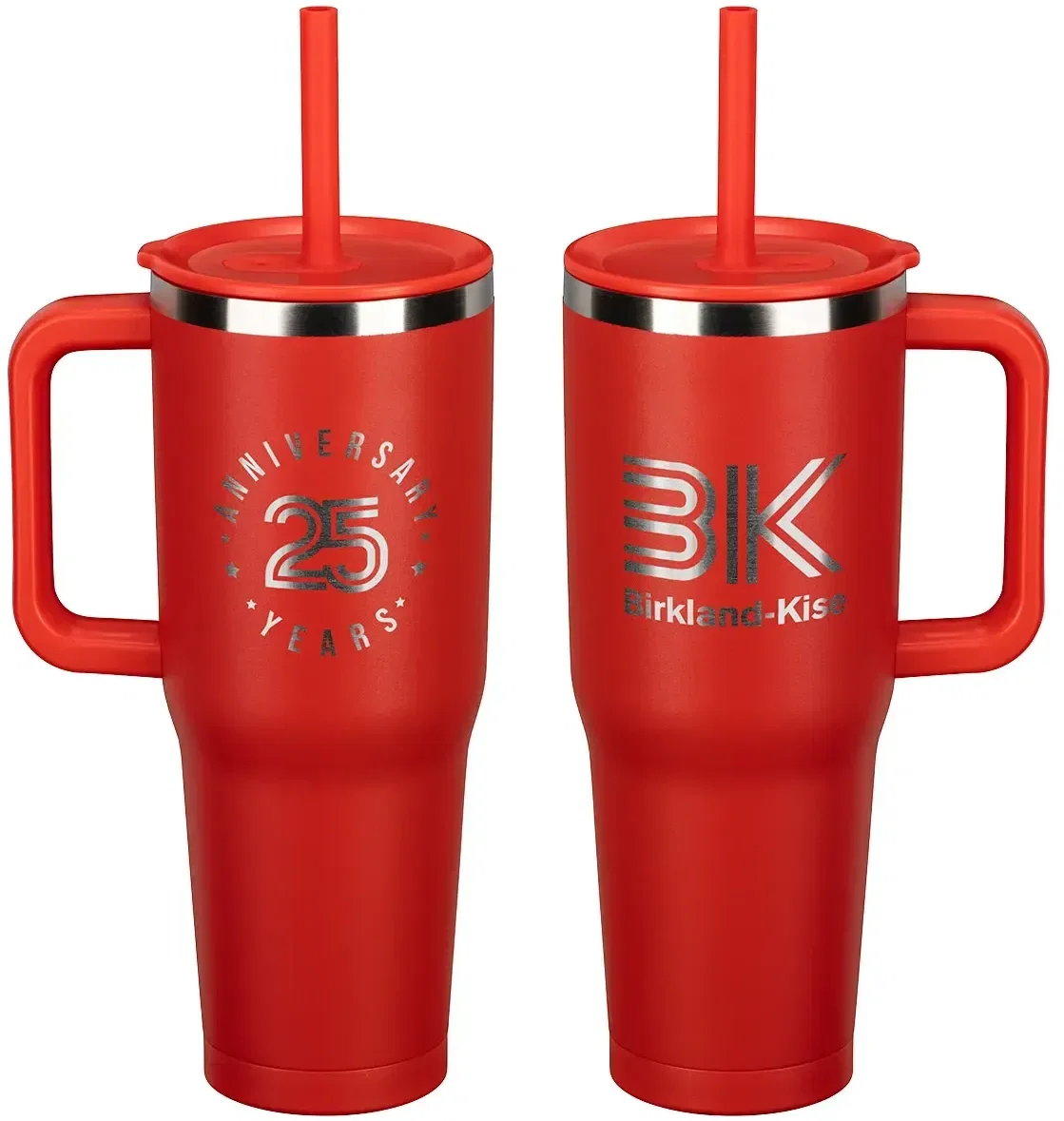 Promotional SENSO Summit travel mug showing lid and straw detail
