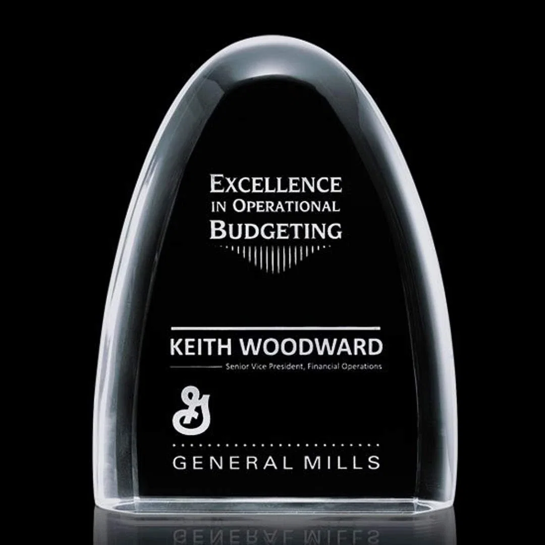 Custom Thick Optical Crystal Award with a Rounded Horizon Silhouette for employee recognition