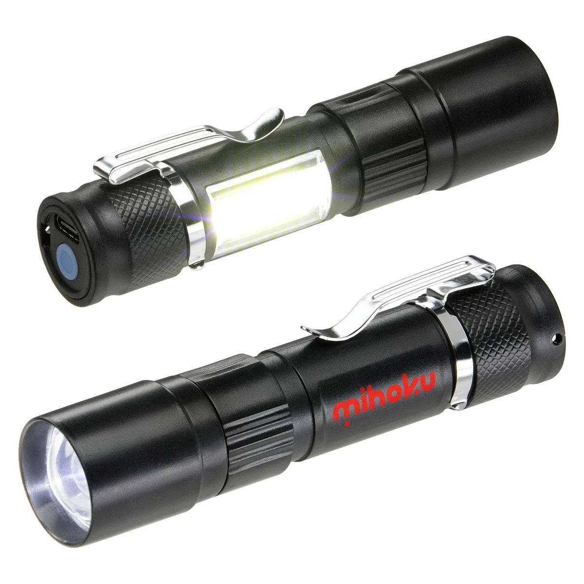 Custom Sentinel Rechargeable COB Worklight & LED Flashlight, front view of the branded work light