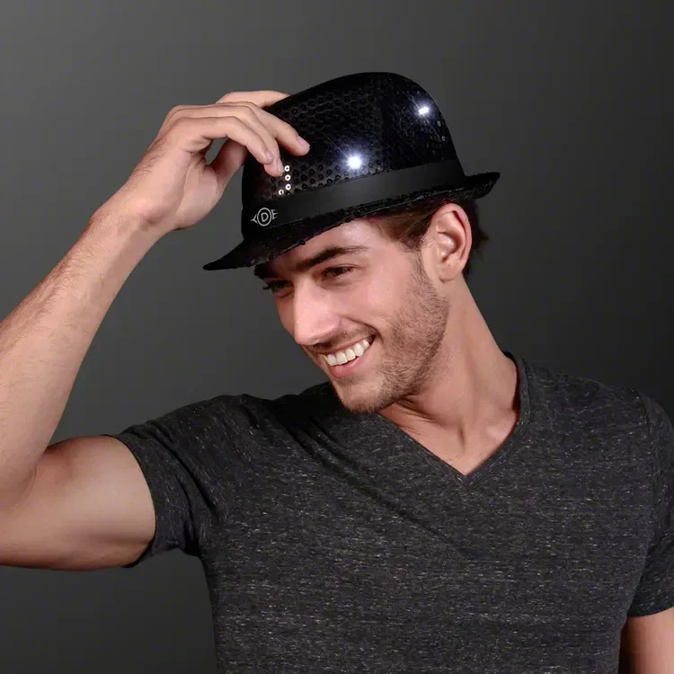 Sequin Black Flashing Fedoras with Black Bands — view 3