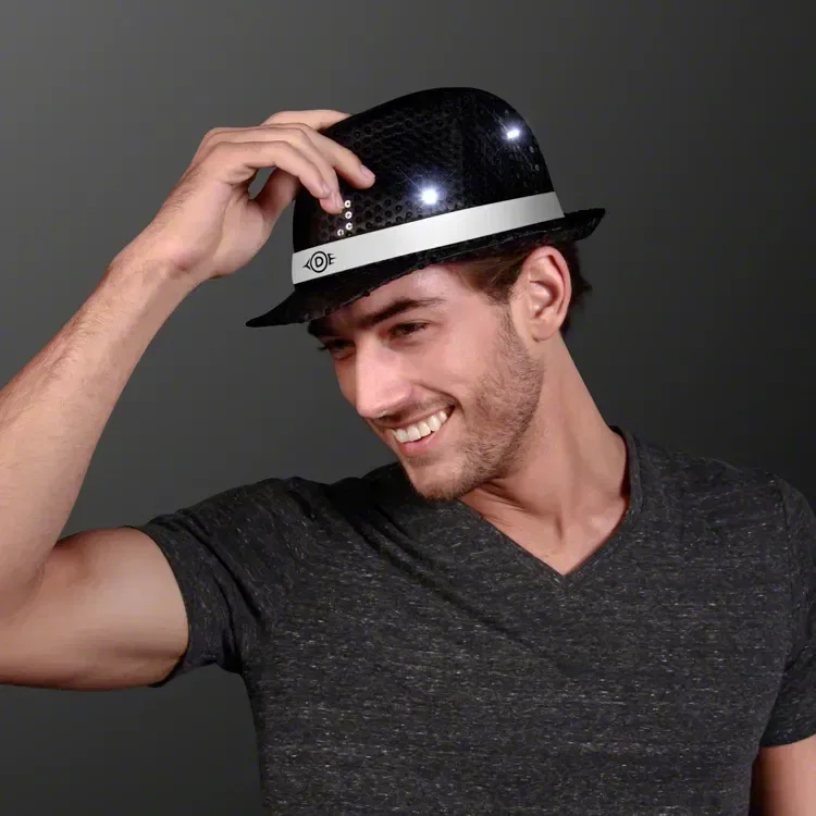 Sequin Black Flashing Fedoras with White Bands — view 2