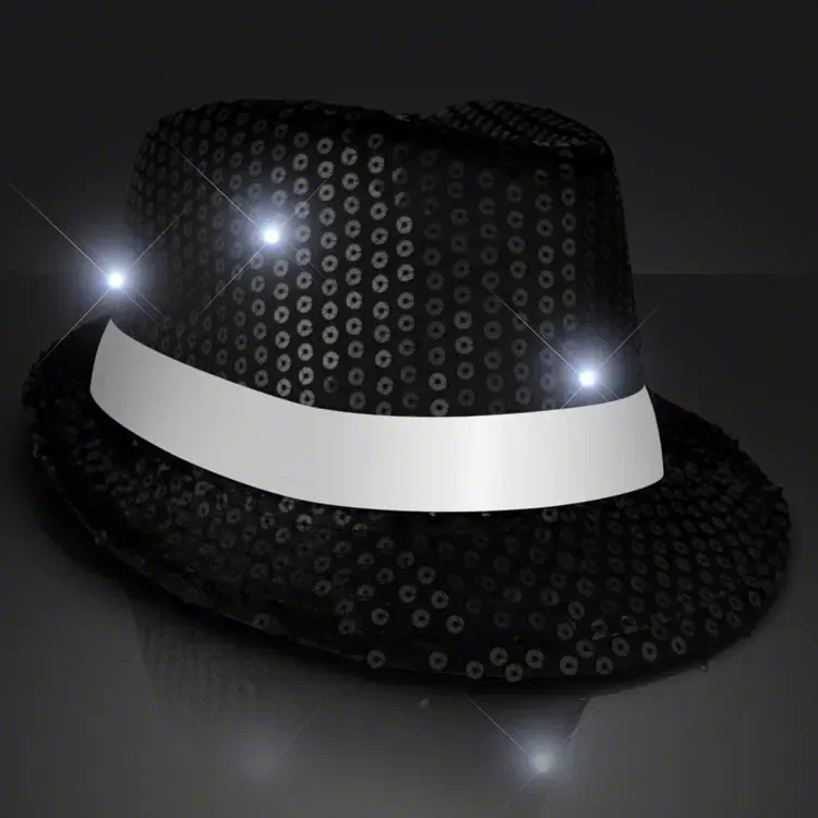 Sequin Black Flashing Fedoras with White Bands — view 3
