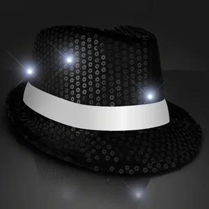 Sequin Black Flashing Fedoras with White Bands
