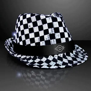 Sequin Checkered Flashing Fedoras with Black Bands